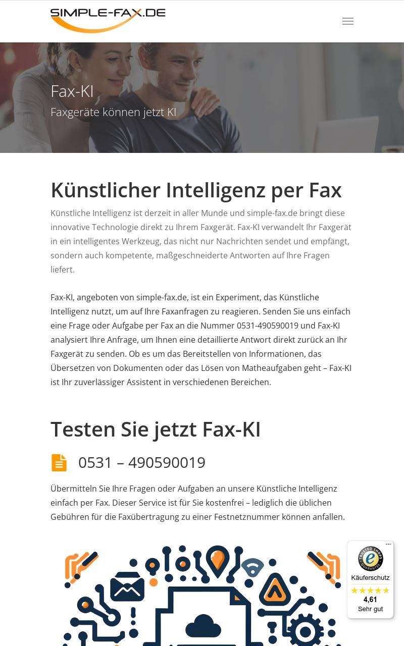 Screenshot einer Website mit dem Titel KI per Fax